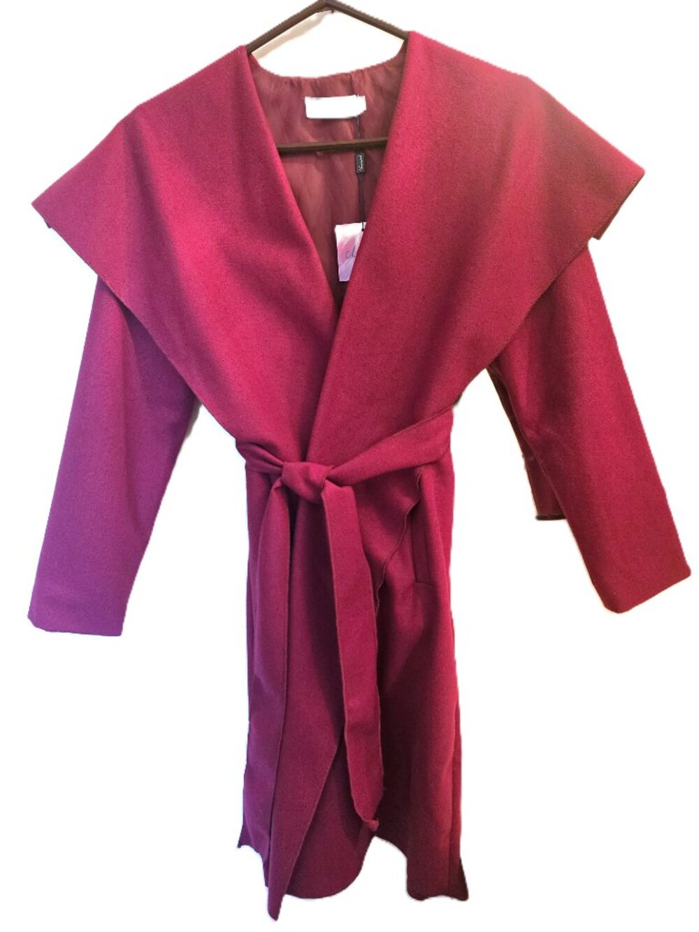 Chicwish Free Myself Wide Lapel Open Front belt Trench Coat Burgundy NWT M